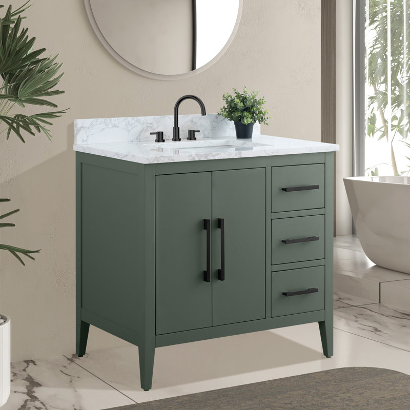 36" Single Bathroom Vanity Set, Vintage Green, Matte Black
