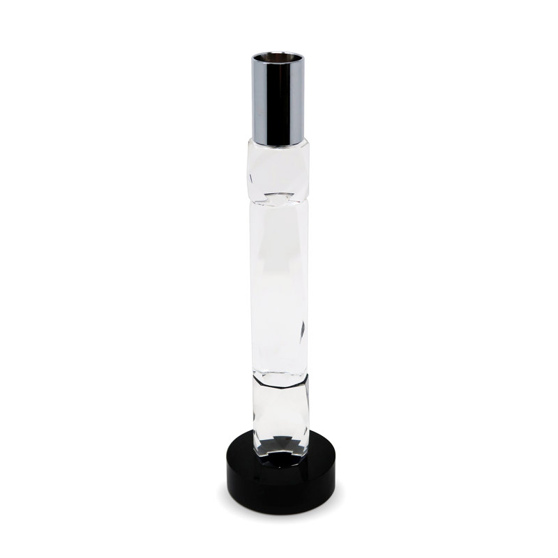 10" Silver Clear And Black Faceted Crystal Tabletop Taper Candlestick
