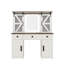 (Tabouret non inclus) Meuble-lavabo de ferme avec miroir éclairé, coiffeuse avec station de charge, coiffeuse avec porte de grange coulissante, tablettes cachées, 3 tiroirs et 4 armoires