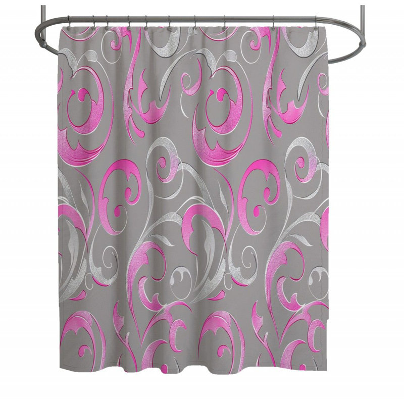 Rideau de douche Silver Flourish - Illustration décor de salle de bain, H 93 po x l 70 po