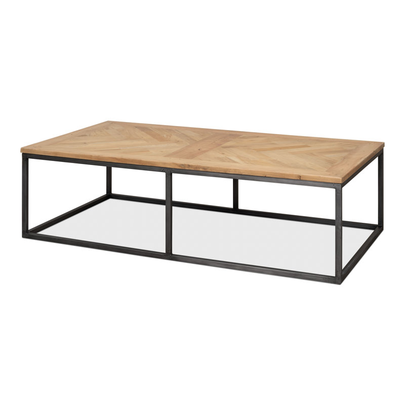 Industrial Cascade 65'' Beige Wood and Metal Coffee Table with Storage