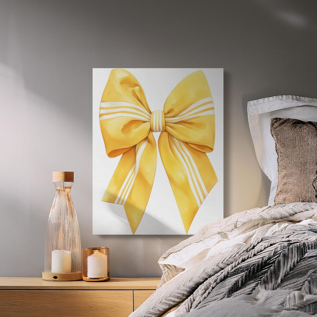 Yellow Striped Bow Feminine Canvas Wall Art