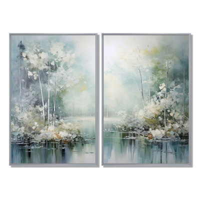 Minimal River Forest Liquid Art I - Traditional Canvas Prints 2-Panels