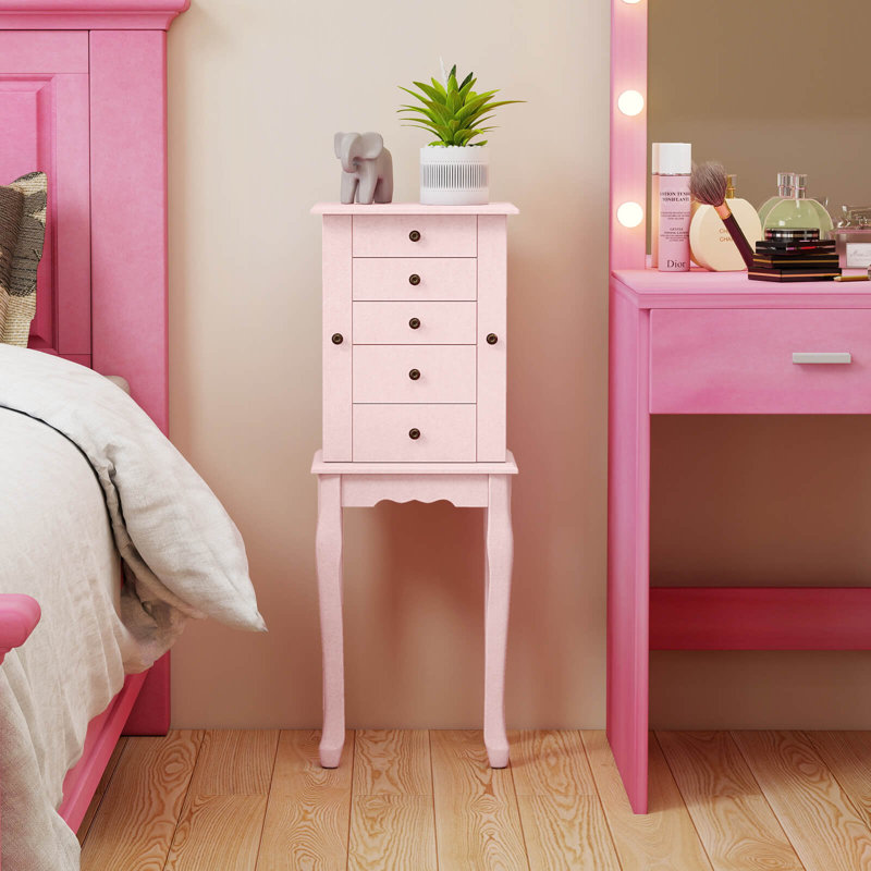 Armoire à bijoux avec miroir armoire de rangement, Rose