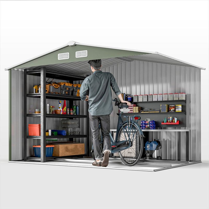 Remise de rangement 9 x 6 pi pour l'extérieur en acier galvanisé vert, avec rangement avec ventilation 9 x 6 pi vert tendre