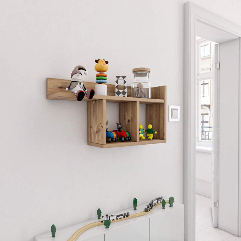 Scandinavian Wall Shelf, Pine Color, 28.3 x 14.6 x 7.1 inches | 100% Melamine Coated Particle Board, Thickness: 0.7 inches | Multiple Shelves for Stylish Storage, Wall-Mountable Design, Perfect for Home & Office