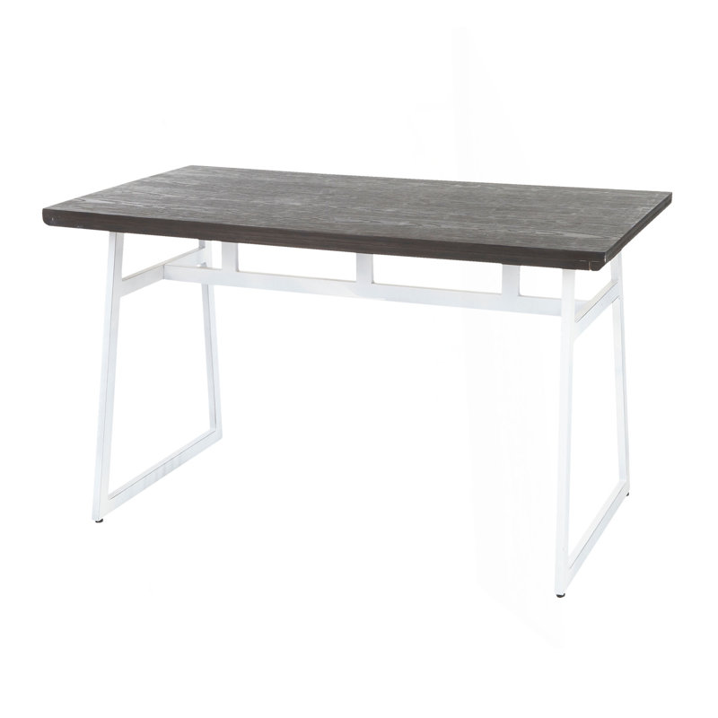 Geo Industrial Dining Table In Vintage White Metal And Espresso Wood-Pressed Grain Bamboo