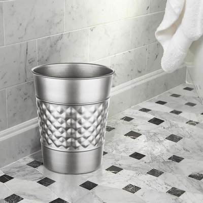 Geometric Embossed Metal 1.7 Gallon Waste Basket