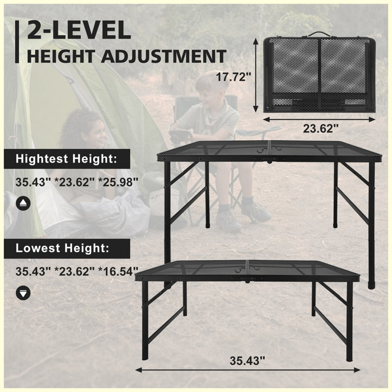 3FT Lightweight Portable Camping Table | Mesh Desktop Folding Grill Table for Outdoor Picnic BBQ Beach Travel, Black