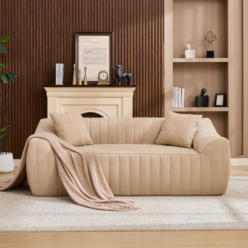 Causeuse surdimensionnée en similicuir à assise profonde, Camel Faux Leather