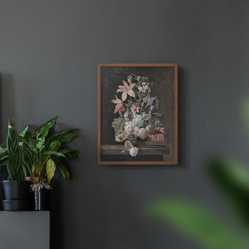 Motif floral rétro CIX, Noyer, H 10 po x l 8 po