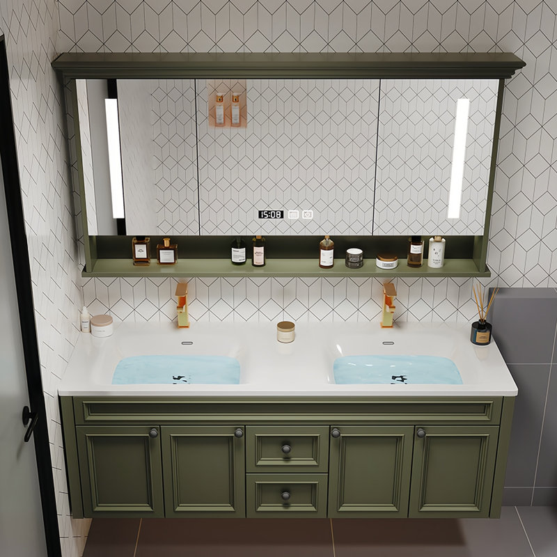 Modern American double-basin bathroom cabinet, 52"