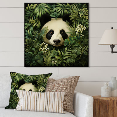 «Hideaway Panda Bamboo Foliage I», art mural animal panda en métal