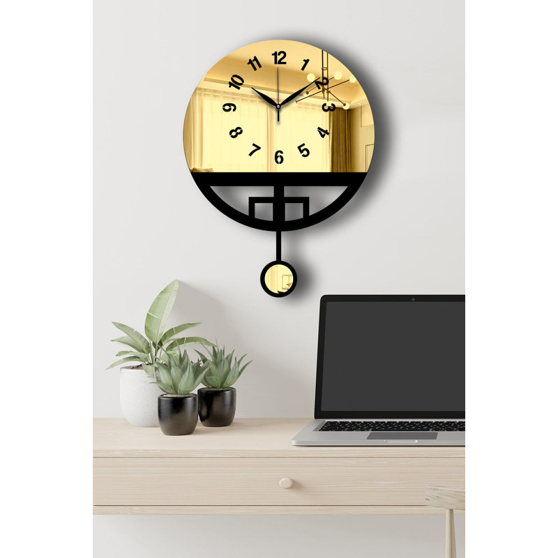 Elegant Decorative Wall Clock, Gold & Black, 15.4 x 19.7 inches | Durable MDF & Acrylic Construction, Thickness: 0.1 inches | Stylish Home Décor for Living Room, Office & Bedroom | Unique Design for Timeless Appeal
