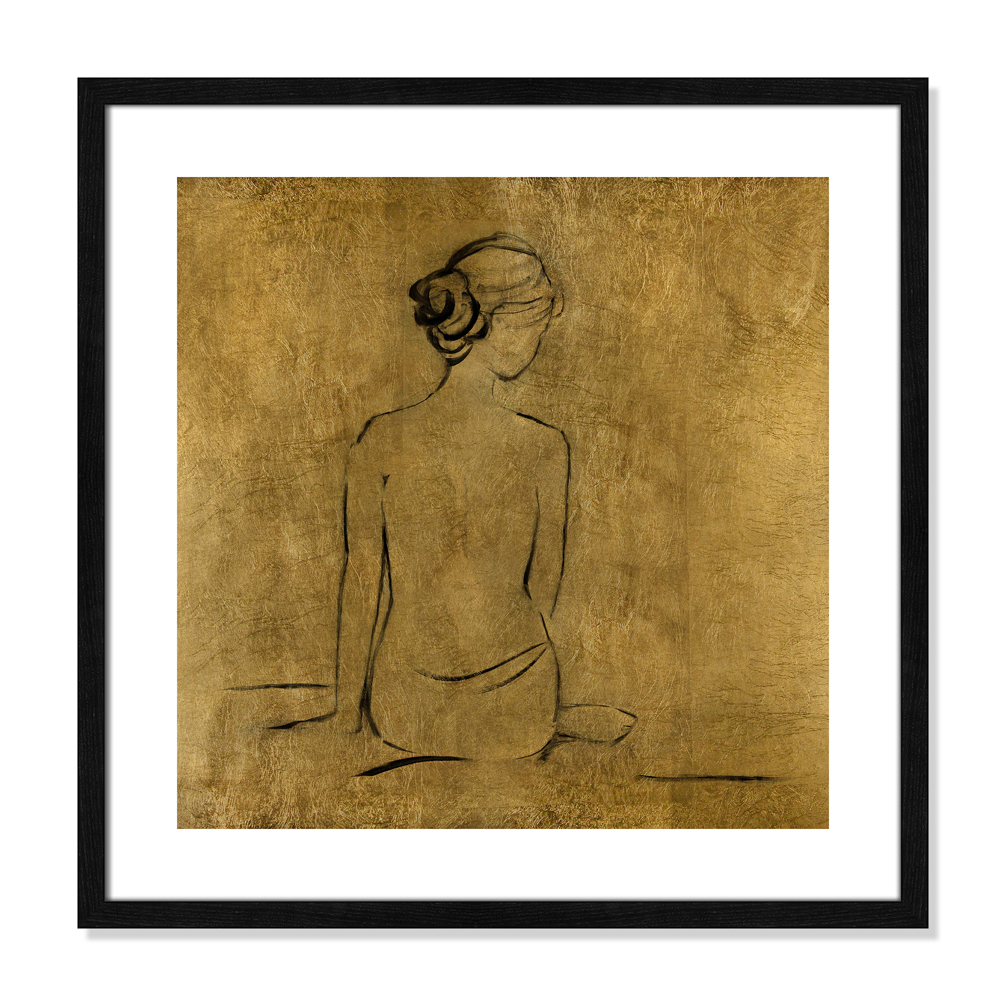 Golden Bather I by Sally Swatland - Painting Print, Black Wood Framed Paper, 24.75" H x 24.75" W x 0.75" D
