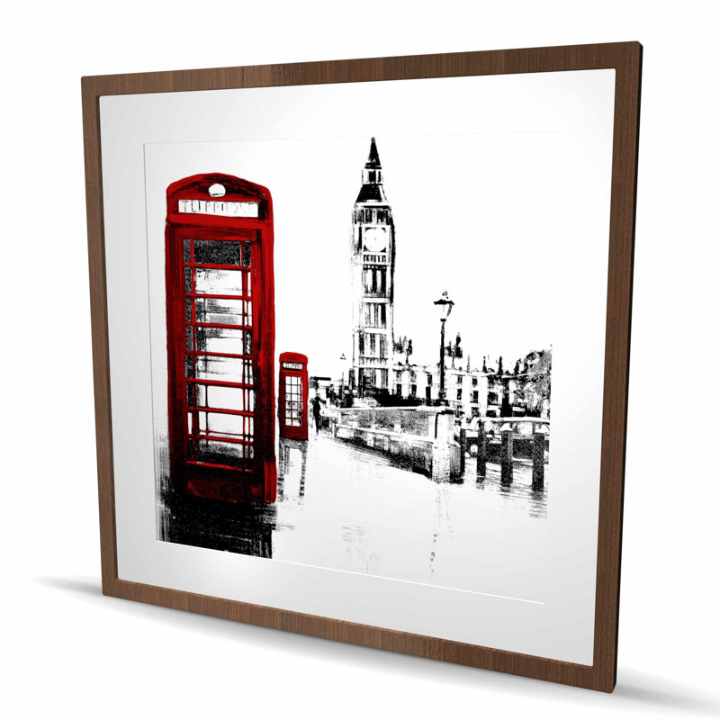 Cabine téléphonique et imprimé Big Ben | Décoration intérieure noire encadrée