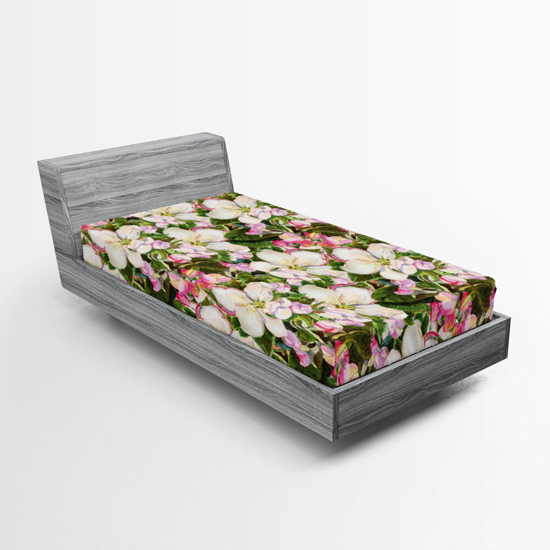 Drap-housse Ambesonne, Drap-housse de taille simple, Vert forêt, coquille d'œuf / floral