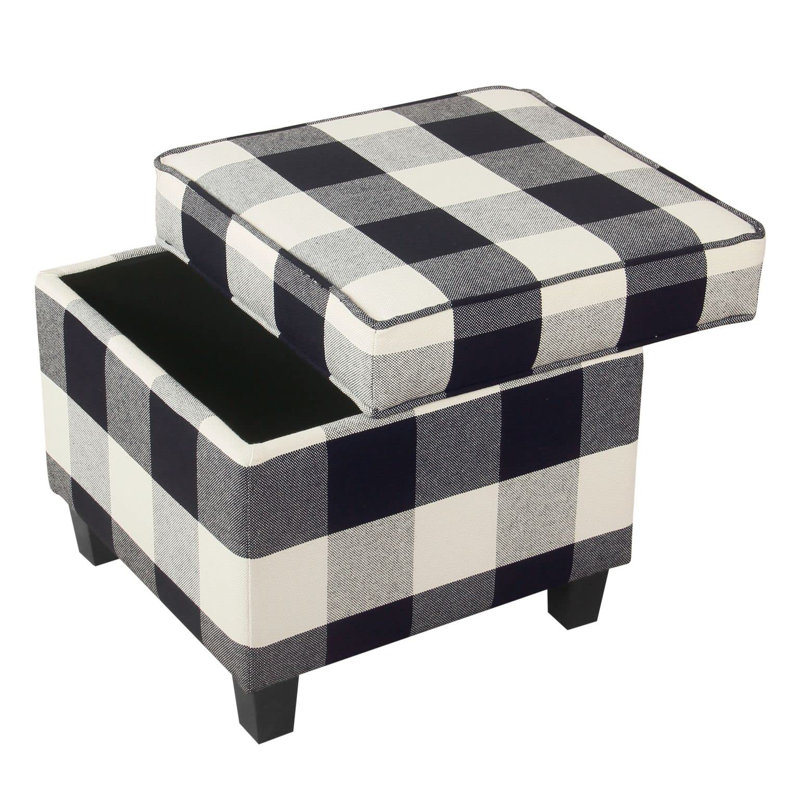 Repose-pieds carré avec rangement 17,5 "Asha, Tissu écossais noir tissé Buffalo