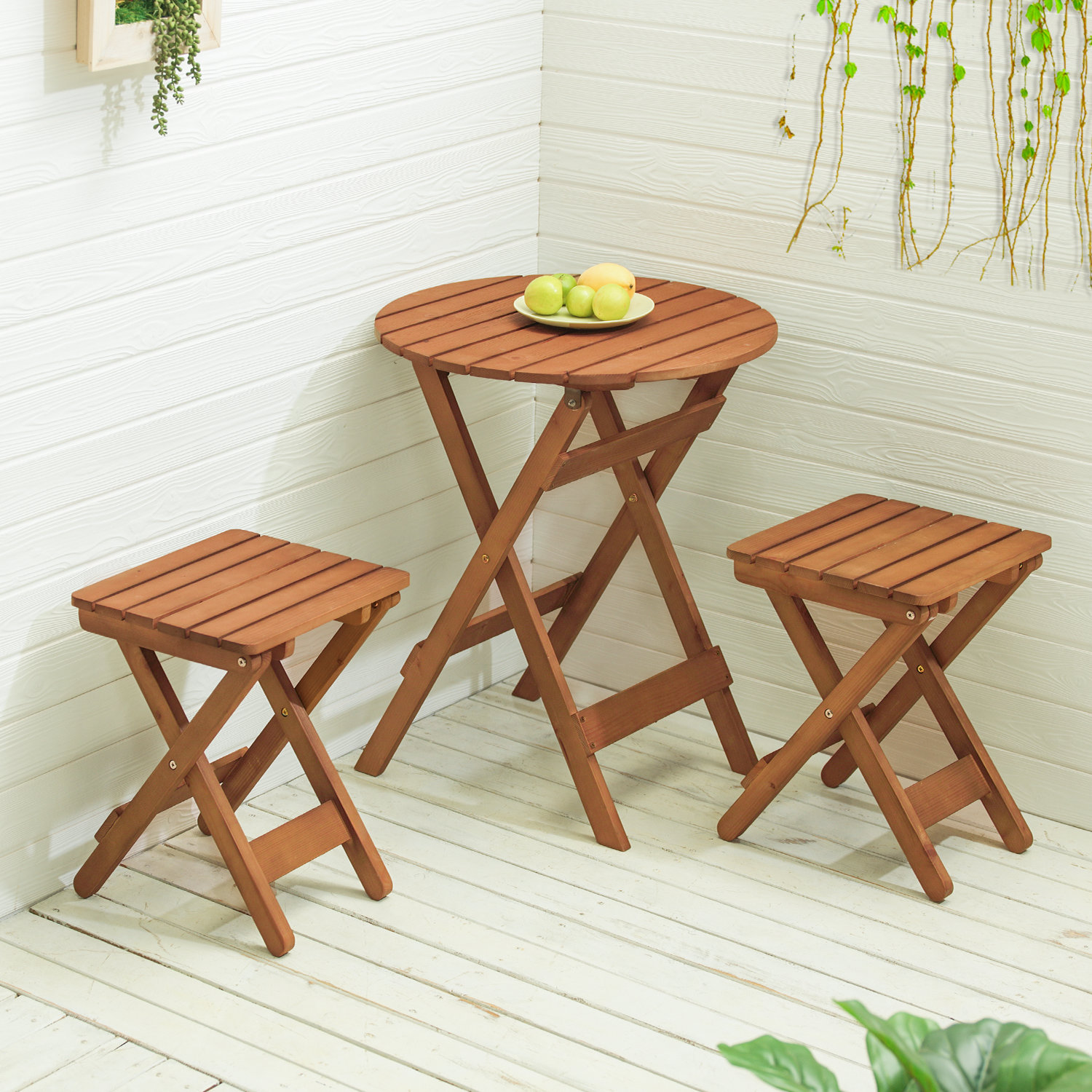 Red Barrel Studio® 2Person Wood Patio Coffee Table And Stools Set