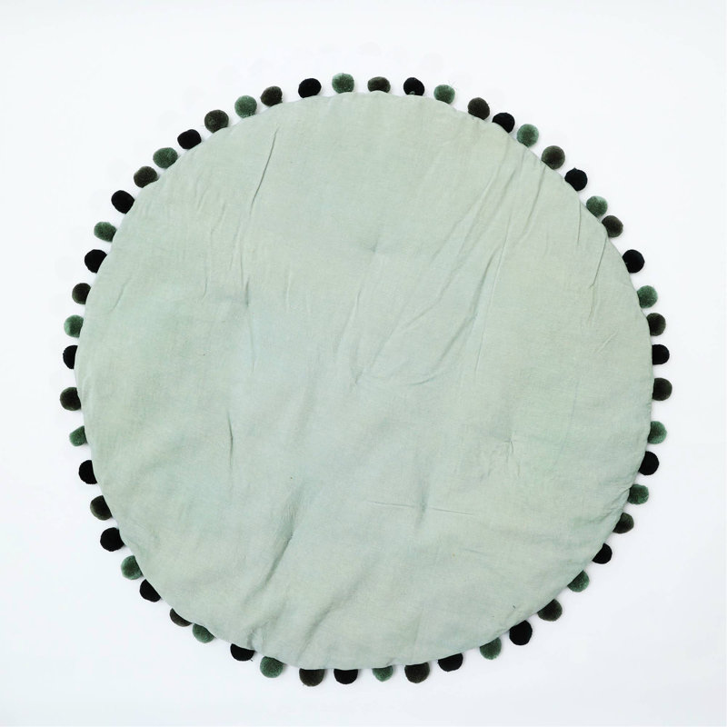 Tapis de jeu rond en velours de coton doux et fin avec pompon - 48 po