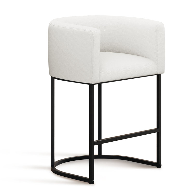 Upholstered Counter Stool With Metal Frame, White