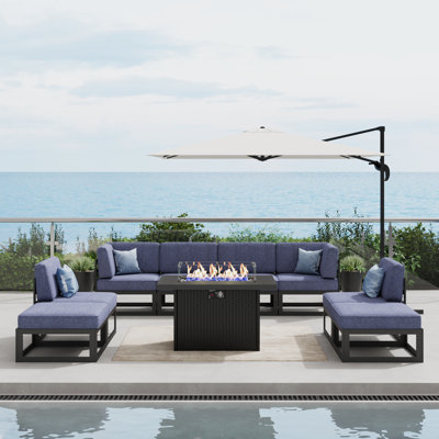 9 - Piece Outdoor Modular Sectional Set with Fire Table by Latitude Run