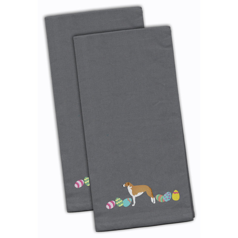 Cotton Embroidered Tea Towel Kitchen Towel, Gray, 28" H x 19" W x 0.1" D