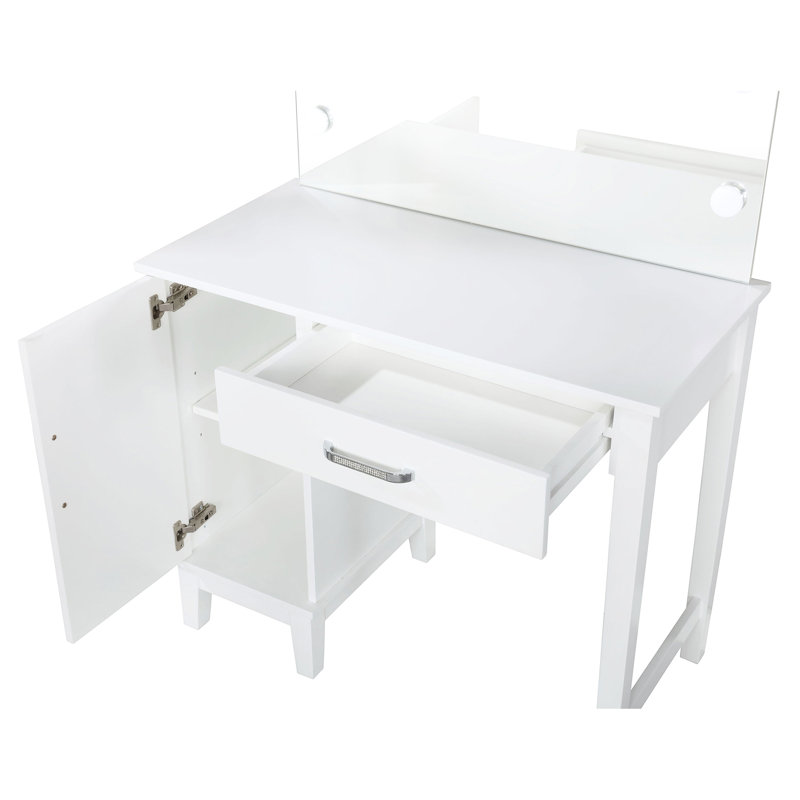Meuble-lavabo blanc et gris foncé avec tabouret, armoire latérale à tiroir, 51,92 pouces de hauteur, 36 de largeur, 19 lumières de profondeur, armoire de décoration, grand, large