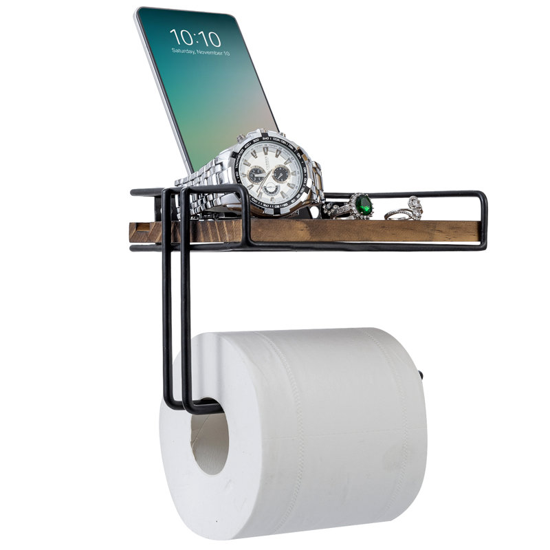 Metal Wire Wall Mounted Toilet Roll Holder with Shelf