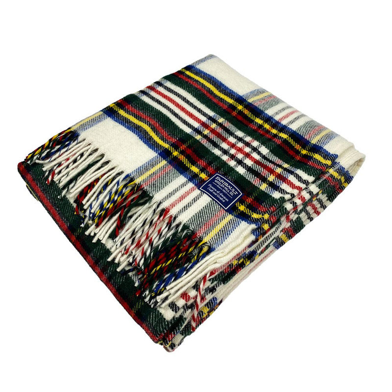 Stewart Plaid Wool Throw Blanket, White/Black/Yellow