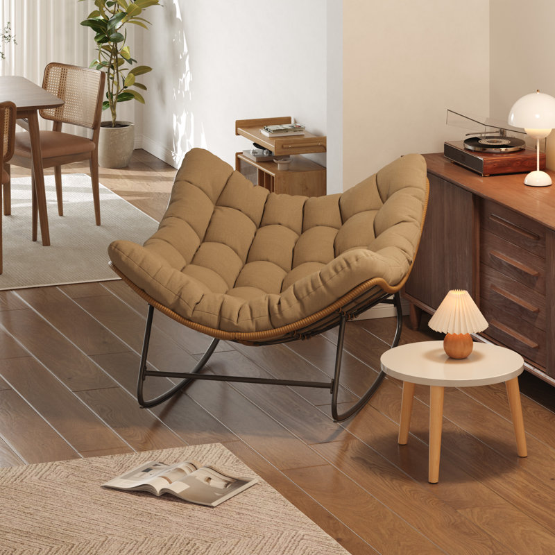 Très grand fauteuil à bascule Papasan avec coussin pour le salon, la chambre à coucher, Beige