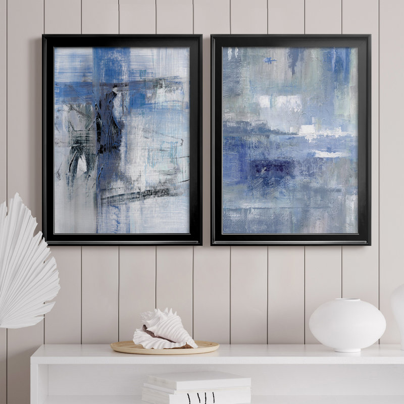 Reflections in Indigo - Ensemble de 2 peintures sur toile encadrées, H 18,5 po x l 49 po x P 1,5 po, Noir