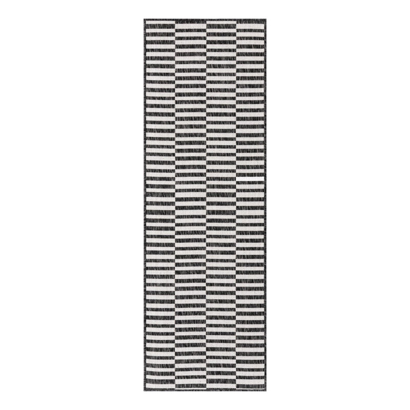 Tapis intérieur / extérieur rayé gris anthracite / ivoire Finkelstein, Tapis de couloir 2 pi x 6 pi 1 po