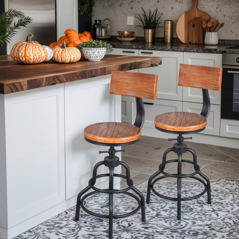 Gianantonio Swivel Adjustable Height Counter Stool with Metal Frame, 2 Pieces