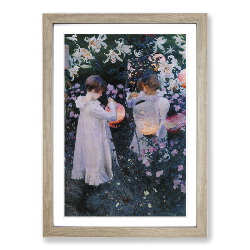 Carnation, Lily, Rose by John Singer Sargent - Picture Frame Painting, Oak Framed, 65cm H x 48cm W x 2cm D