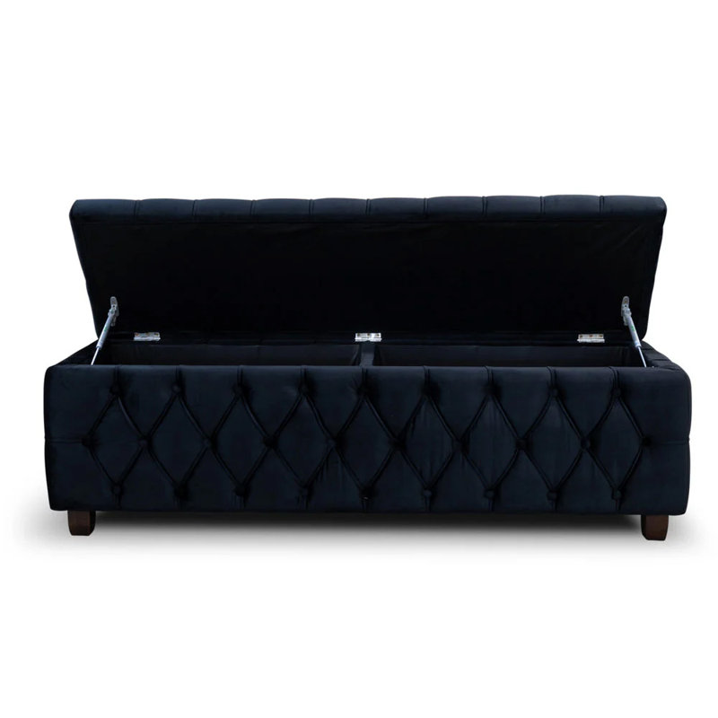 Riga Wide Velvet Tufted Rectangle Solid Color Ottoman Box with Storage, Upholstered Footstool Shoes Bench with Legs