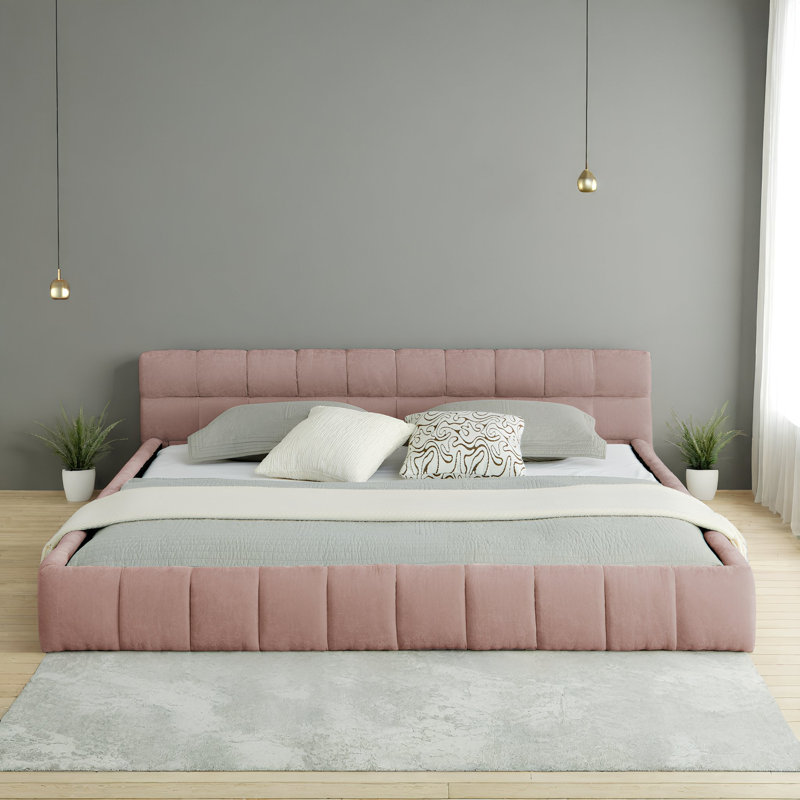 Upholstered California King Platform Bed with Headboard - Soft Chenille Fabric, No Box Spring Needed, Green