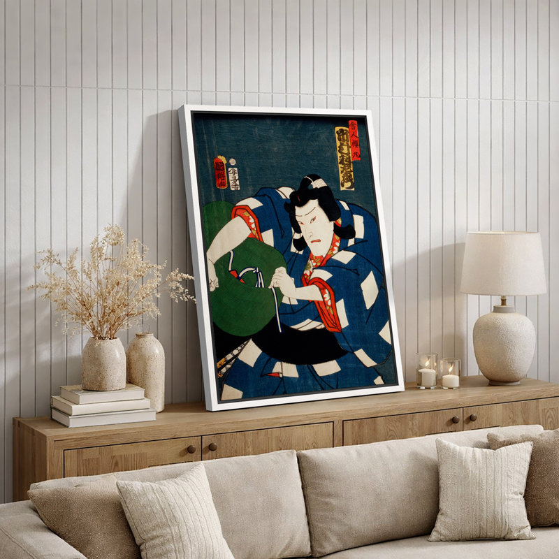 Art japonais japonais, scène d'action en robe bleue, images traditionnelles Edo kaboui, impression sur toile encadrée