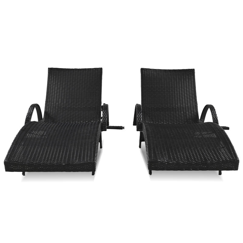 K&K 80'' Outdoor Wicker Chaise Lounge Chairs Set Of 2, Black