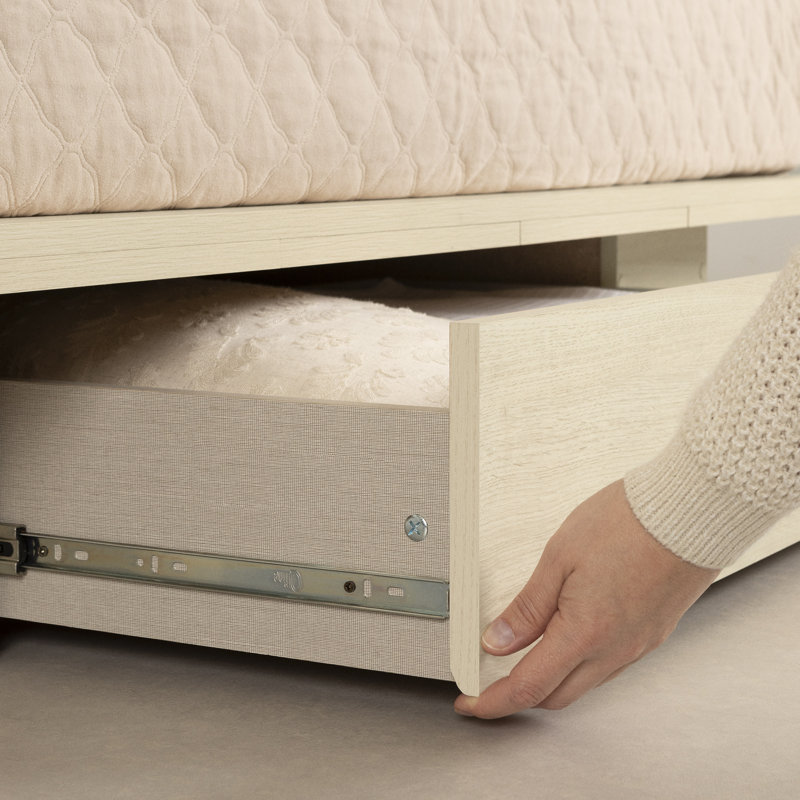 Bleached Oak Full Size Platform Bed with Drawer
