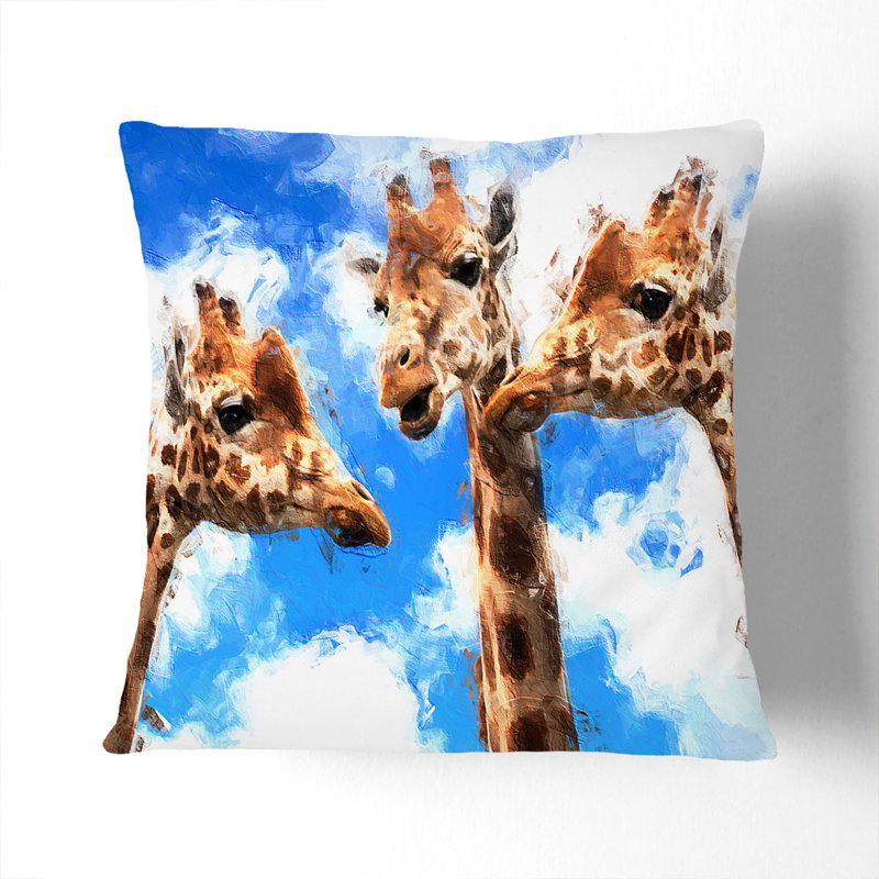 Three Giraffes Cushion with Filling, 40cm H x 40cm W x 15cm D