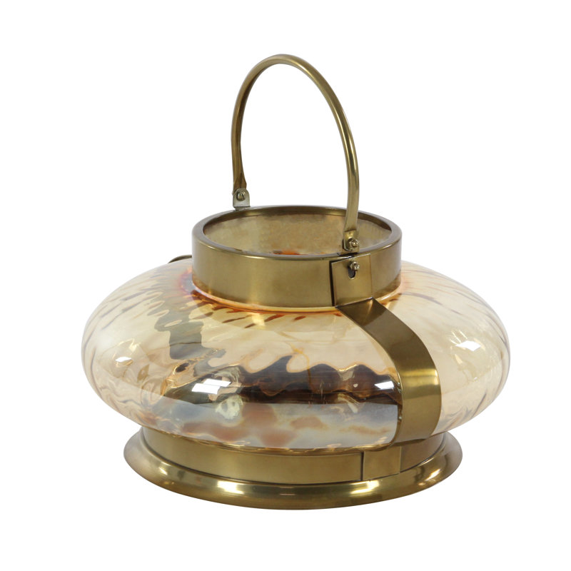 Stainless Steel Tabletop Lantern, 14" H x 15" W x 15" D, Bronze