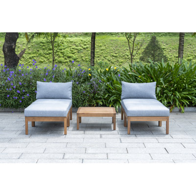 Leongard Solid Wood 2- Person Seating Group with Cushions