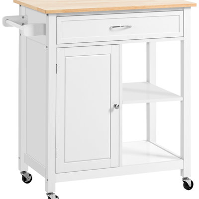 Kitchen Island Cart With Solid Wood Top, Drawer And Plenty Storage, White For Dining Room Rolling Island, Room, Versatile Practical
