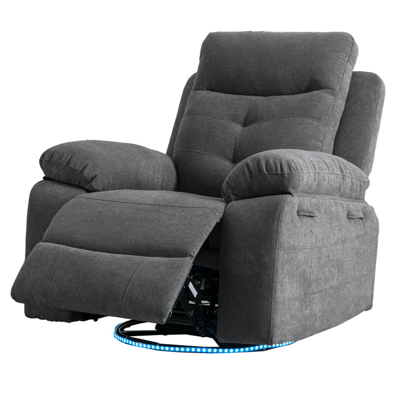 Power Recliner Glider Chair With Bluetooth Speaker 270 Degree Swivel With LED Light Side Arm With Storage Pockets USB+Type C Charging Port Button Control Retractable Footrest Adjustable Backrest DG