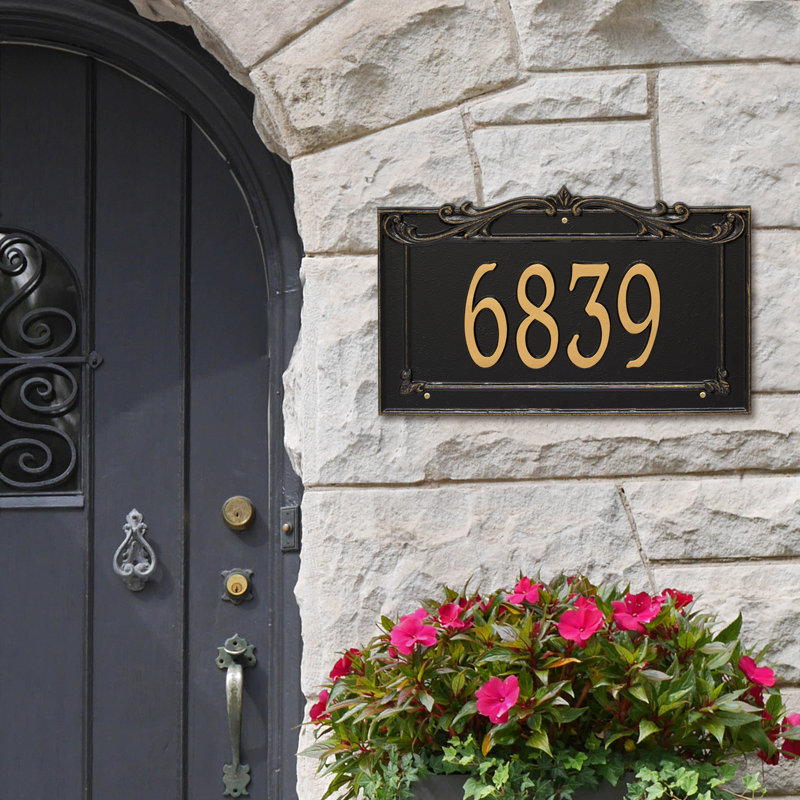 Signature Series 1-Line Wall Address Plaque, Black, Gold, Yes