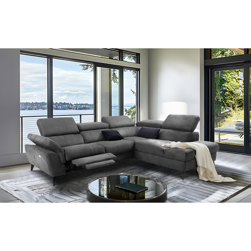 Mirano Imitating Leather Fabric Electric Reclining Corner Sofa , Right Hand Facing, Dark Grey