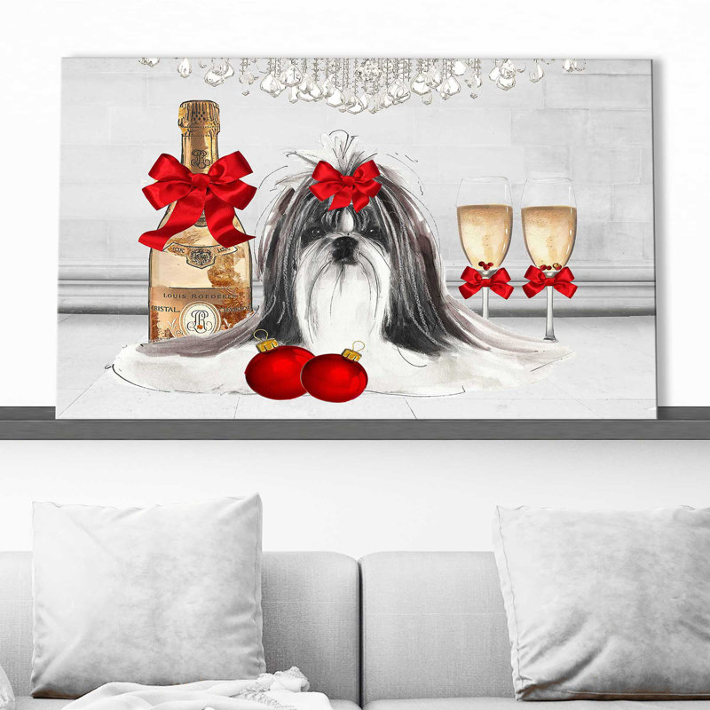 «Christmas Holiday Shih Tzu (Horizontal)» par Jodi - impression, Toile tendue, H 18 po x l 30 po x P 1 po