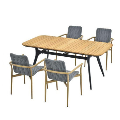 70“ Stylish Outdoor Dining Set - with 1 Dining Table and 4 Woven Chairs for Patio and Garden