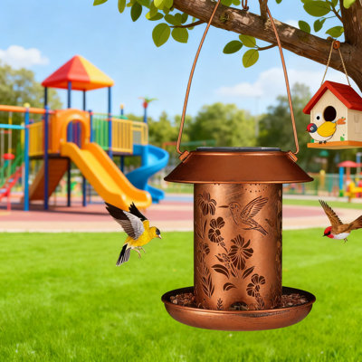 Solar Hummingbird Feeder With LED Lights - Waterproof Metal Outdoor Hanging Bird Feeder And Garden Lantern For Yard, Patio, And Garden Decoration